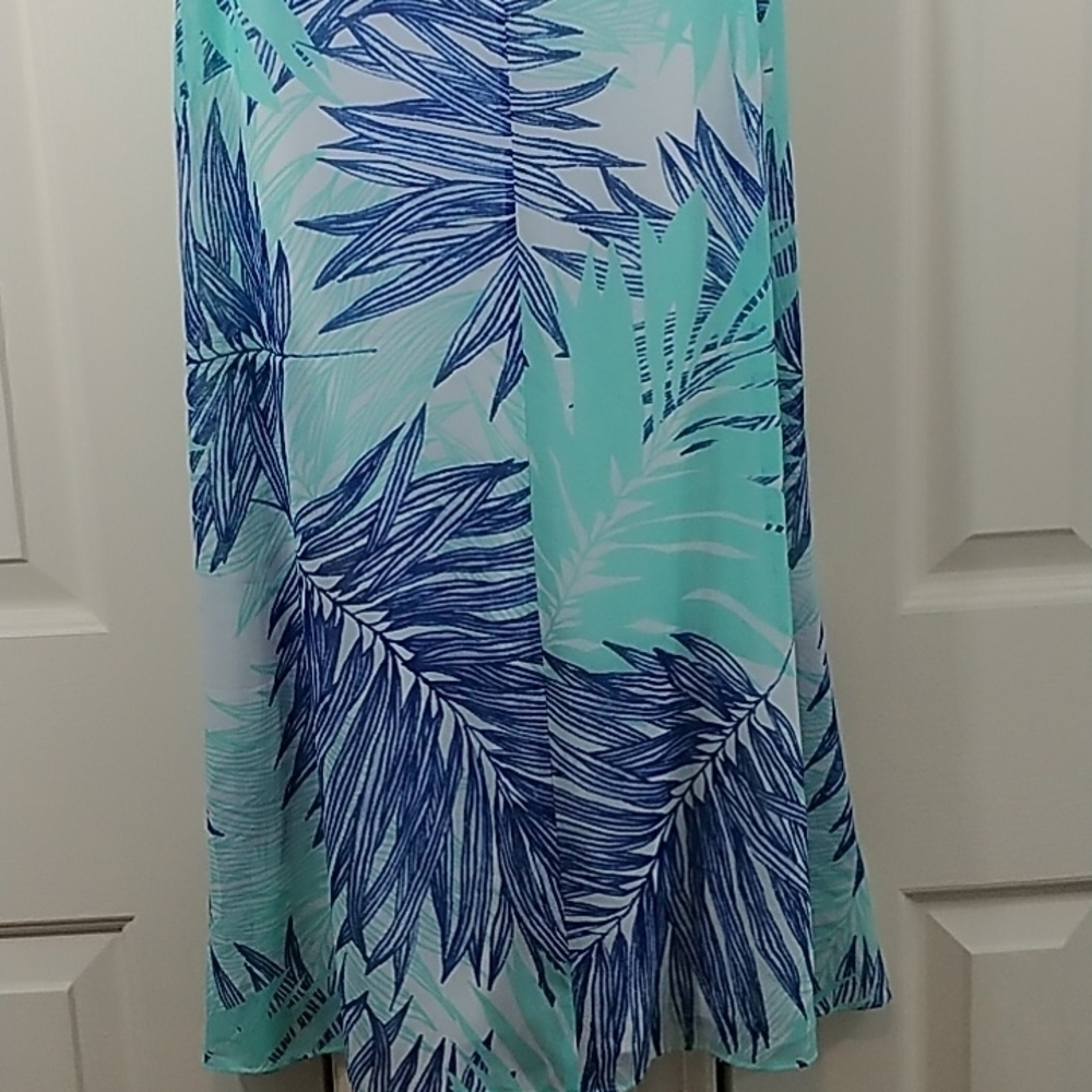 Calvin Klein Sleeveless Trapeze Dress Blue Palm Print Sz 4 - Picture 11 of 15